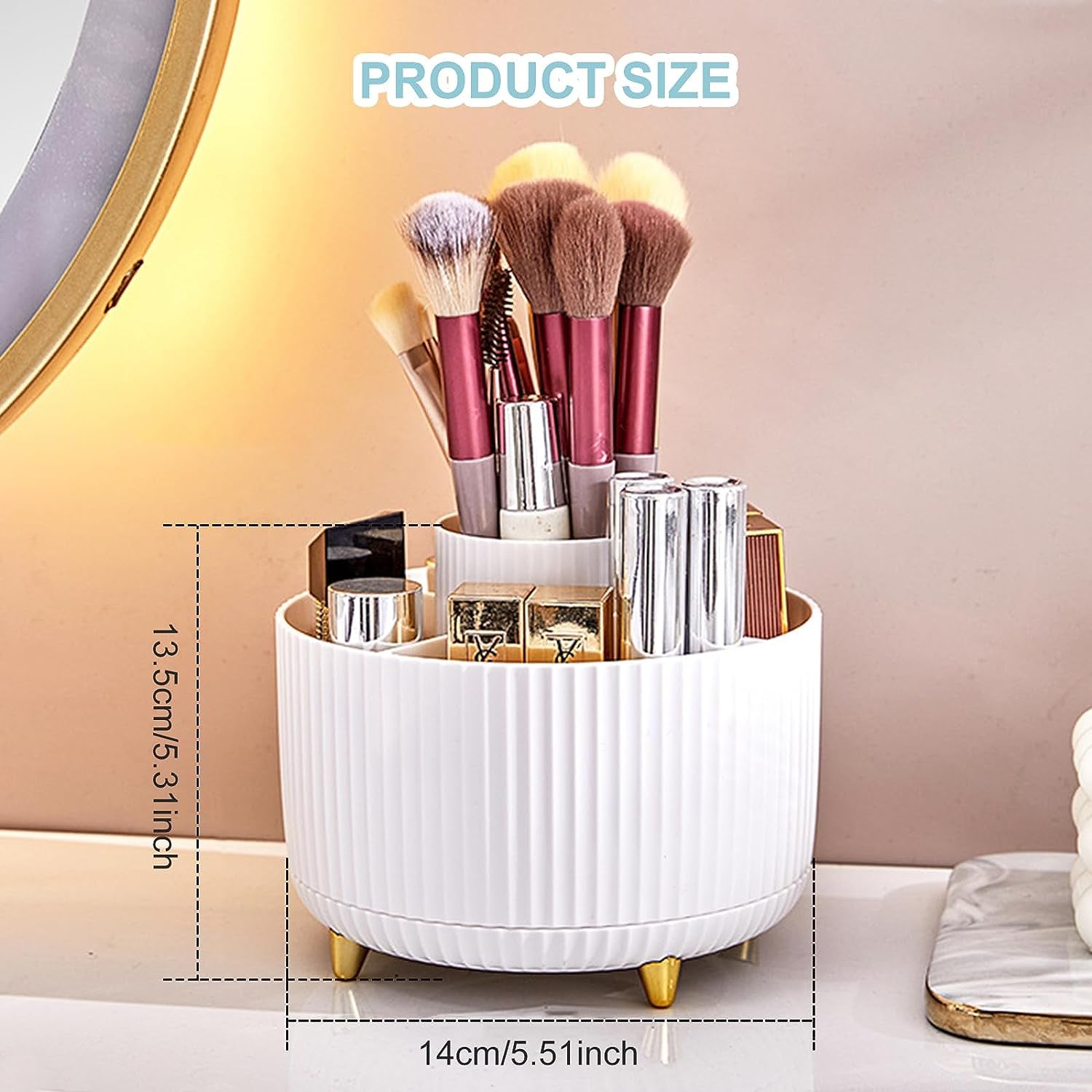 Pencil Holder for Desk,5 Slots 360°Degree Rotating Desk Organizers and Accessories,Desktop Storage Stationery Supplies Organizer, Cute Pencil Cup Pot for Office, School, Home (B-White)