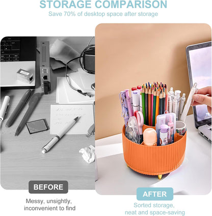 Pencil Holder for Desk,5 Slots 360°Degree Rotating Desk Organizers and Accessories,Desktop Storage Stationery Supplies Organizer, Cute Pencil Cup Pot for Office, School, Home