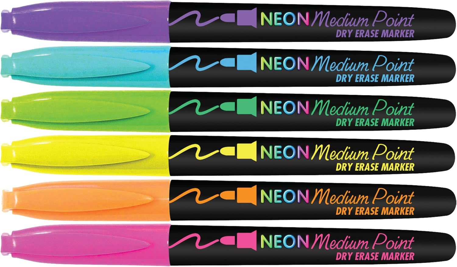 CYJ58 Medium Point Dry Erase Markers - Neon, 6 Count