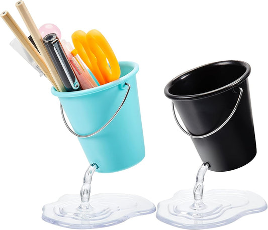 2 Pcs Funny Pen Holders Cute Floating Bucket Pencil Case Container Holder Organizer for Office Classroom Desk Accessories Students Prize Gifts, Black and Blue