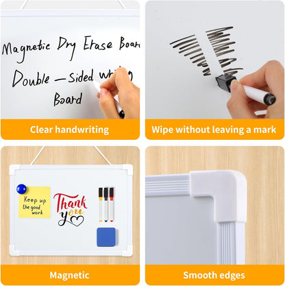 2 PCS Magnetic Small White Board Dry Erase Double-Sided Writing, Small Dry Erase Board 8”X11”, Portable Hangable Mini Whiteboard Small Whiteboard for Wall, Mini Dry Erase Board for Kids Students