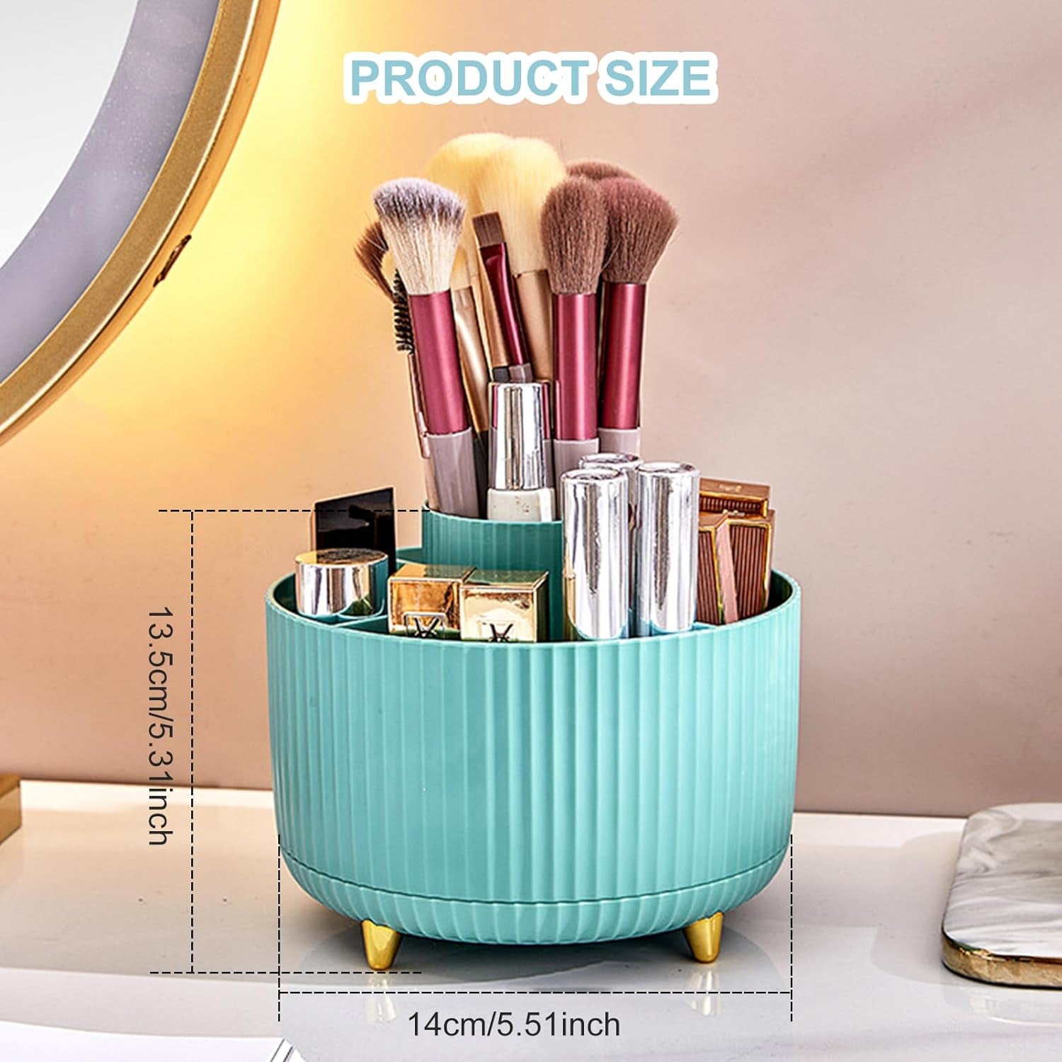 Pencil Holder for Desk,5 Slots 360°Degree Rotating Desk Organizers and Accessories,Desktop Storage Stationery Supplies Organizer, Cute Pencil Cup Pot for Office, School, Home (C-Blue)