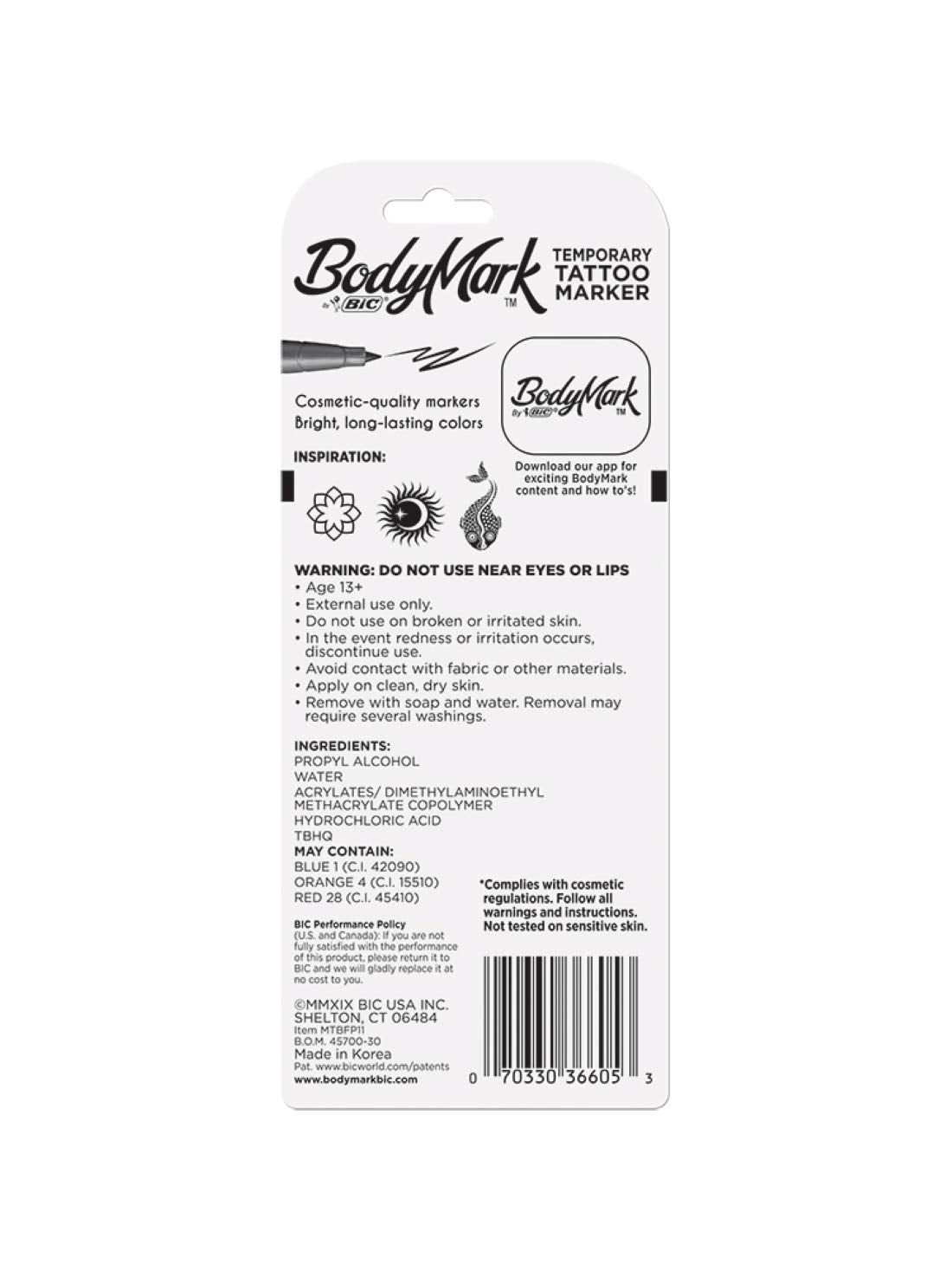 Bodymark Temporary Tattoo Marker, Fine Tip Black