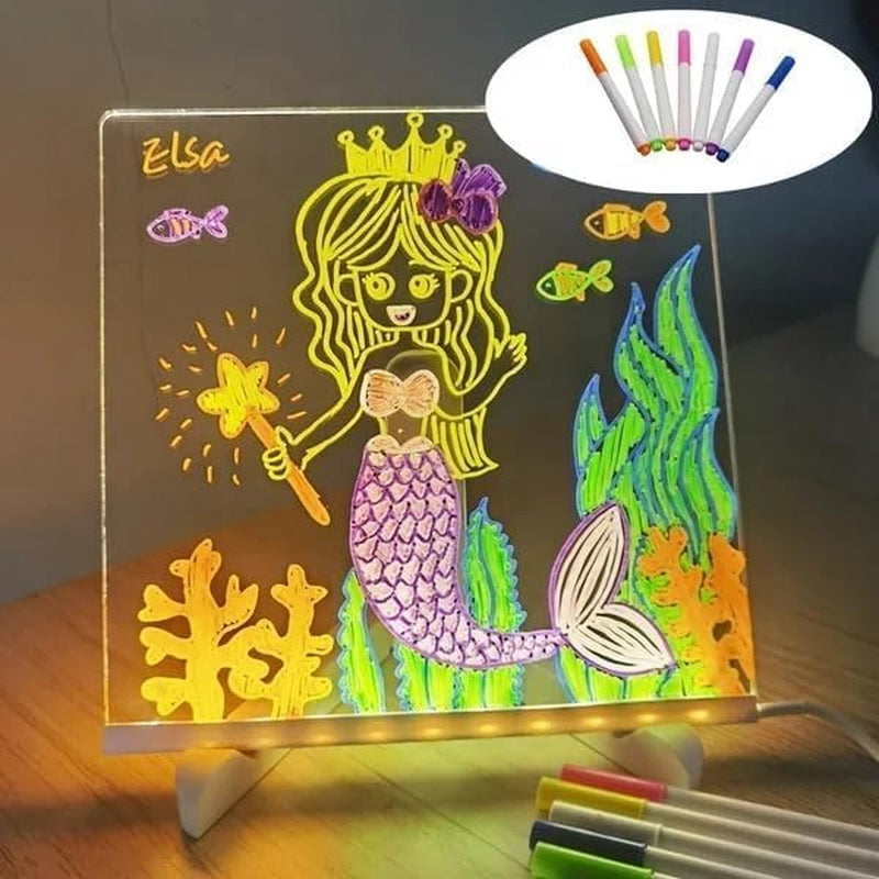 LED Note Board with Colors, Acrylic Dry Erase Board with Light and 7 Colorful Pens, Light up Dry Erase Board with Stand as a Glow Memo Message Board Note Led Board (15CM X 15CM)