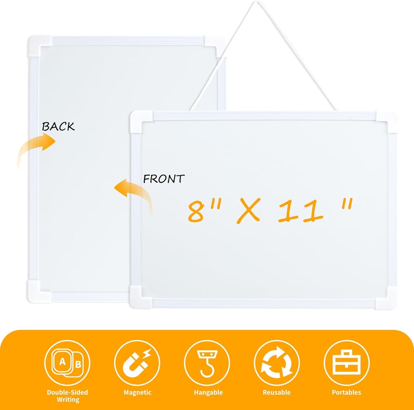 2 PCS Magnetic Small White Board Dry Erase Double-Sided Writing, Small Dry Erase Board 8”X11”, Portable Hangable Mini Whiteboard Small Whiteboard for Wall, Mini Dry Erase Board for Kids Students