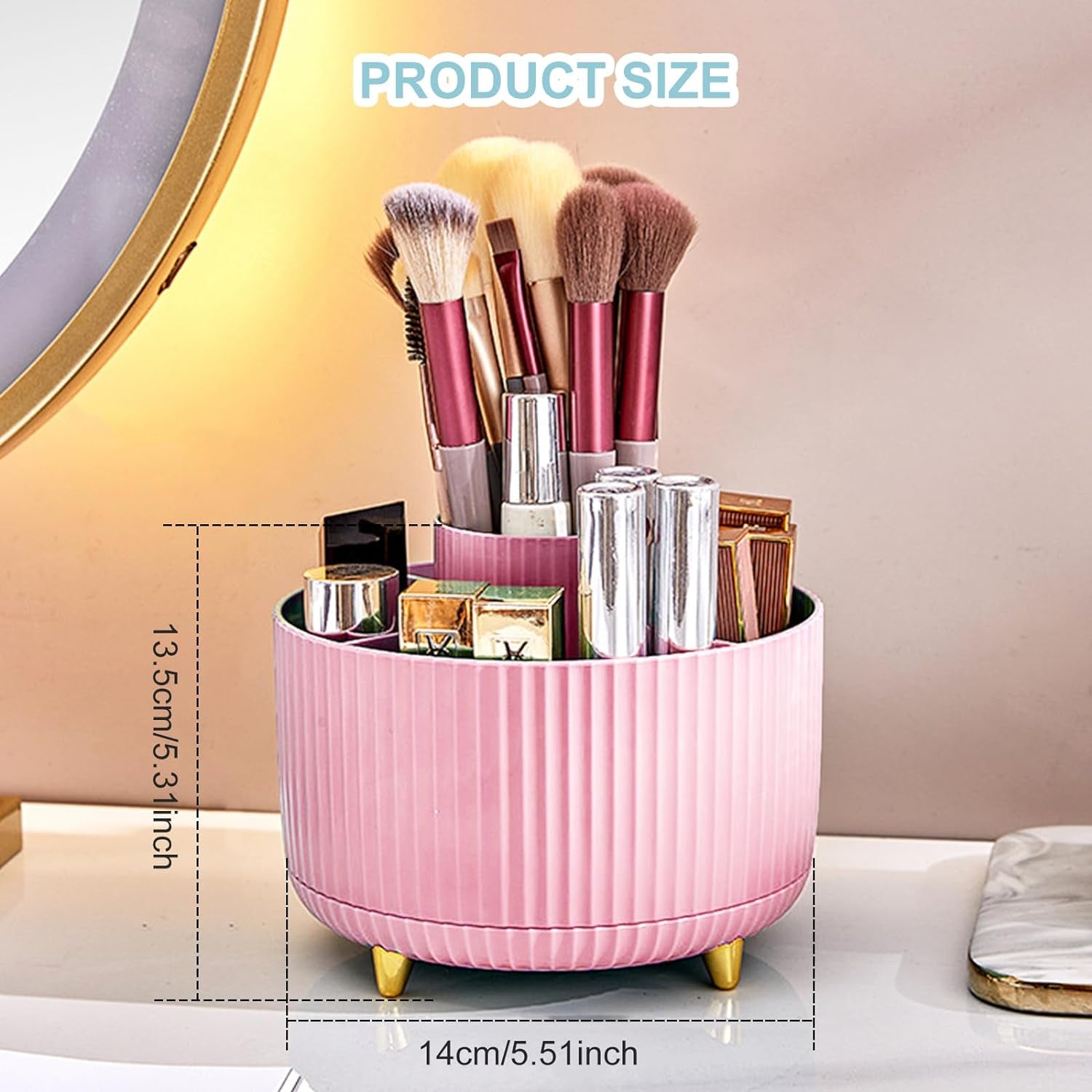 Pencil Holder for Desk,5 Slots 360°Degree Rotating Desk Organizers and Accessories,Desktop Storage Stationery Supplies Organizer, Cute Pencil Cup Pot for Office, School, Home (D-Pink)