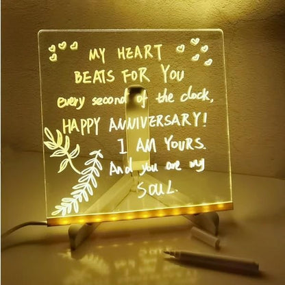 LED Note Board with Colors, Acrylic Dry Erase Board with Light and 7 Colorful Pens, Light up Dry Erase Board with Stand as a Glow Memo Message Board Note Led Board (15CM X 15CM)