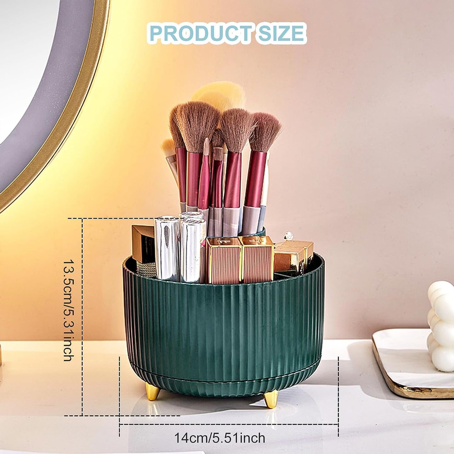 Pencil Holder for Desk ,5 Slots 360°Degree Rotating Desk Organizers and Accessories ,Desktop Storage Stationery Supplies Organizer, Cute Pencil Cup Pot for Office, School, Home (A-Green)